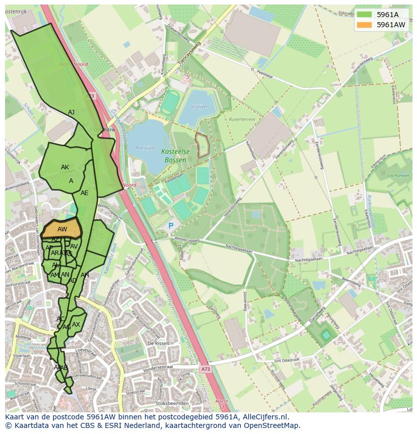 Afbeelding van het postcodegebied 5961 AW op de kaart.