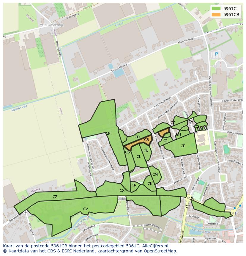 Afbeelding van het postcodegebied 5961 CB op de kaart.