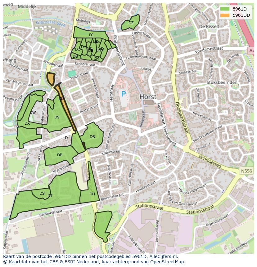 Afbeelding van het postcodegebied 5961 DD op de kaart.