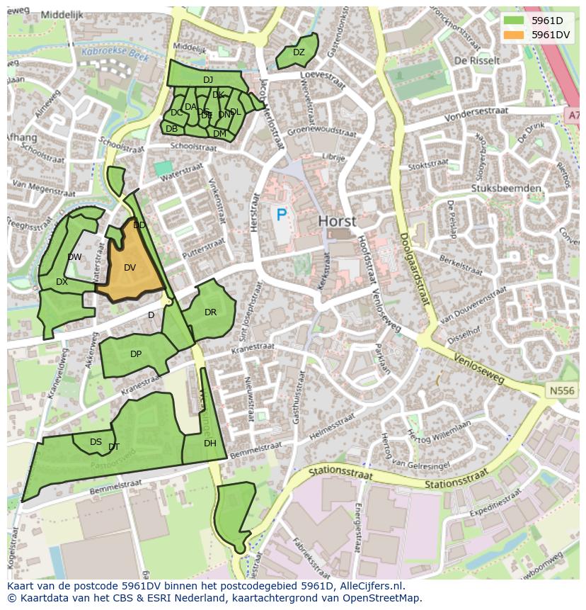 Afbeelding van het postcodegebied 5961 DV op de kaart.