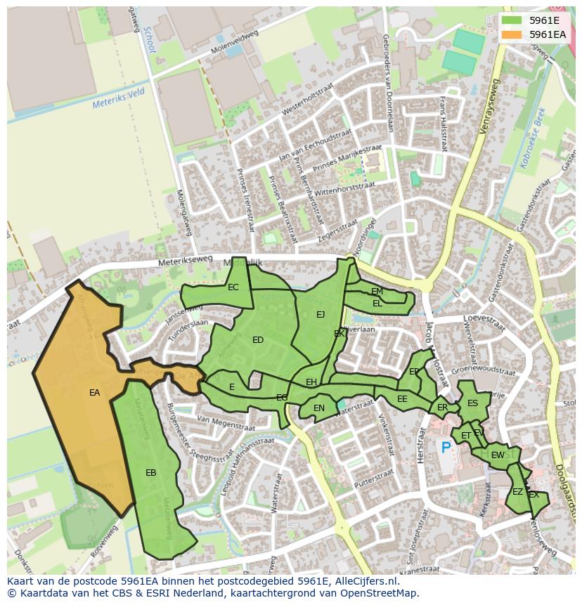 Afbeelding van het postcodegebied 5961 EA op de kaart.