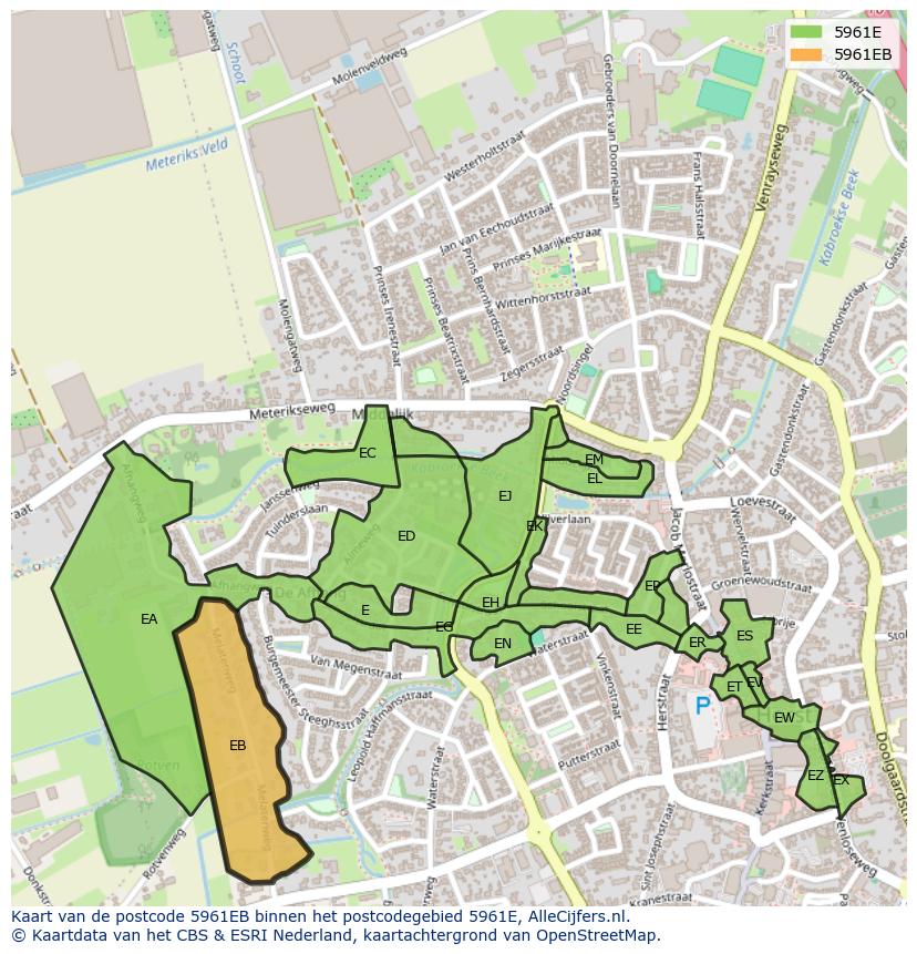 Afbeelding van het postcodegebied 5961 EB op de kaart.