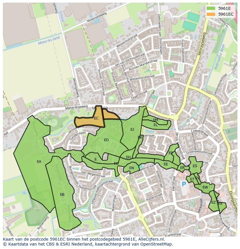Afbeelding van het postcodegebied 5961 EC op de kaart.