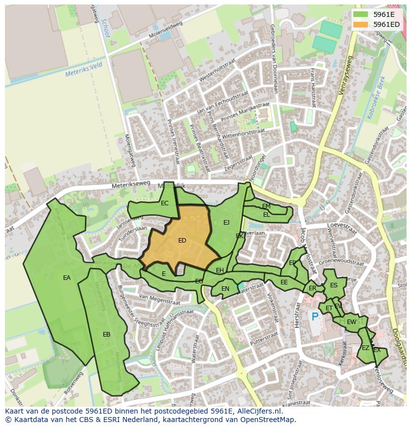 Afbeelding van het postcodegebied 5961 ED op de kaart.