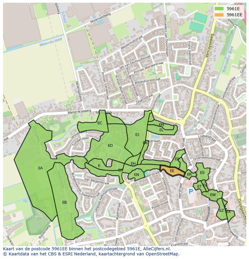 Afbeelding van het postcodegebied 5961 EE op de kaart.