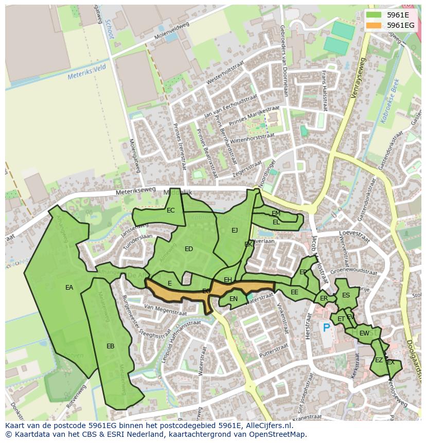 Afbeelding van het postcodegebied 5961 EG op de kaart.