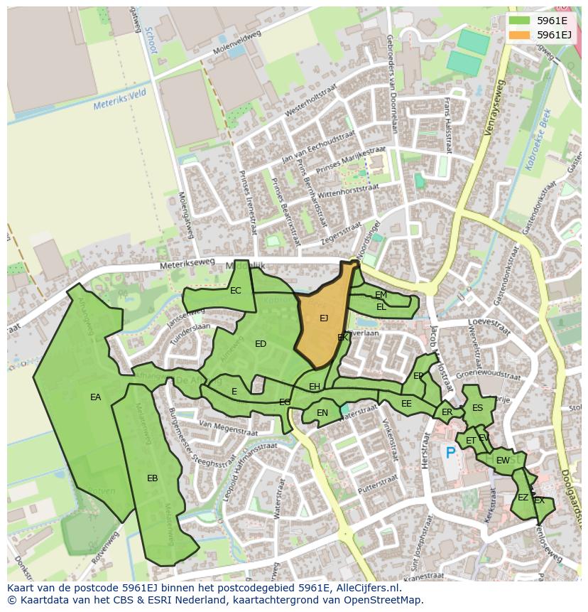 Afbeelding van het postcodegebied 5961 EJ op de kaart.