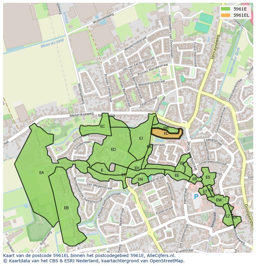 Afbeelding van het postcodegebied 5961 EL op de kaart.