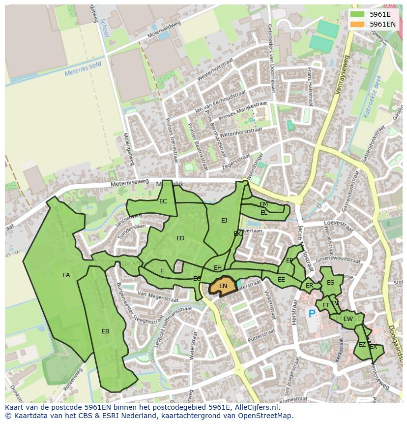 Afbeelding van het postcodegebied 5961 EN op de kaart.