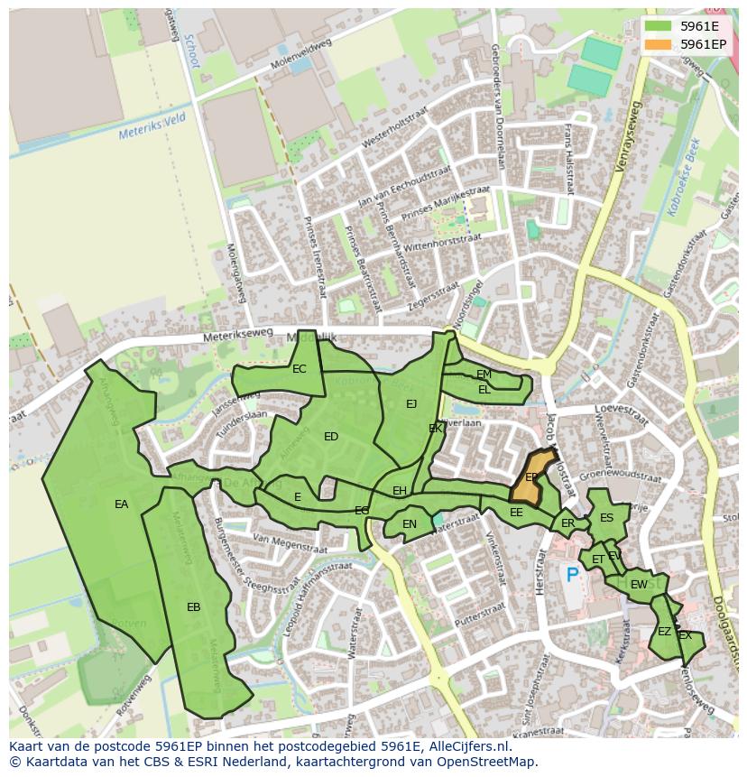 Afbeelding van het postcodegebied 5961 EP op de kaart.