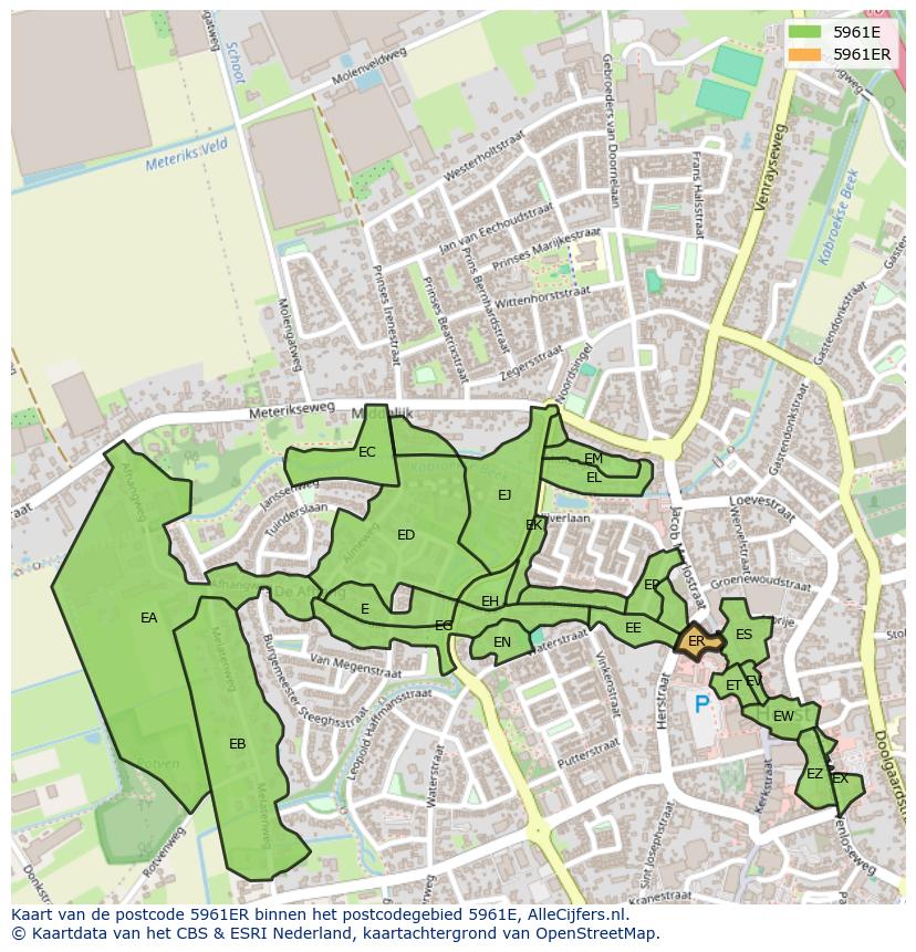 Afbeelding van het postcodegebied 5961 ER op de kaart.