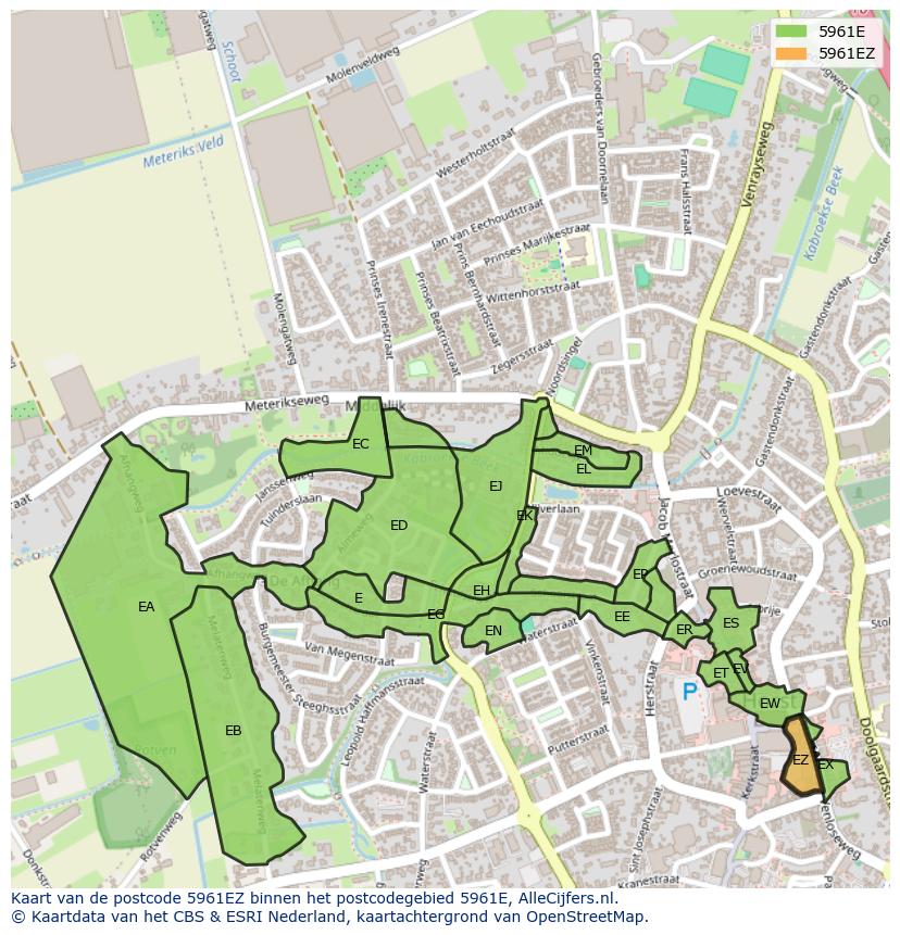 Afbeelding van het postcodegebied 5961 EZ op de kaart.