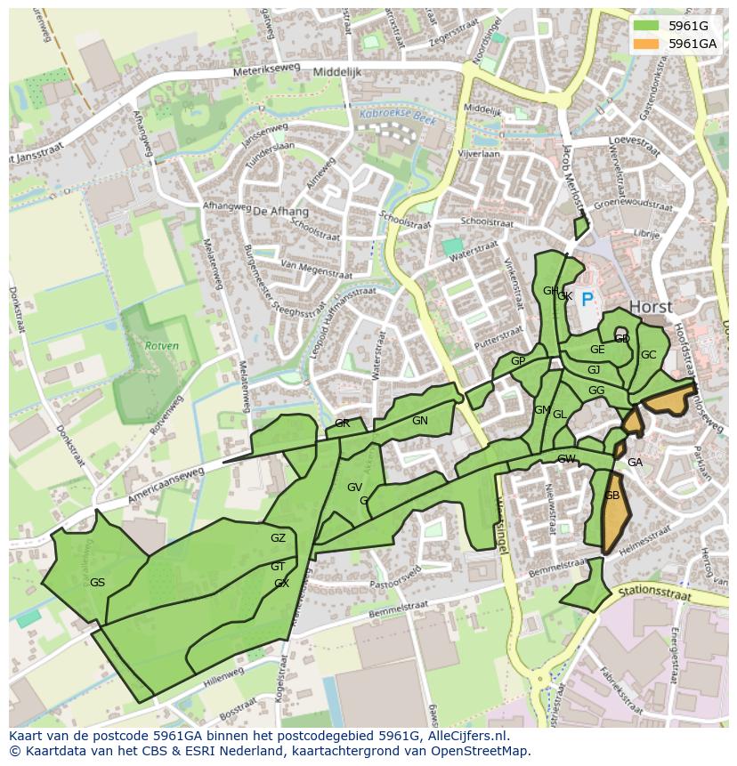 Afbeelding van het postcodegebied 5961 GA op de kaart.