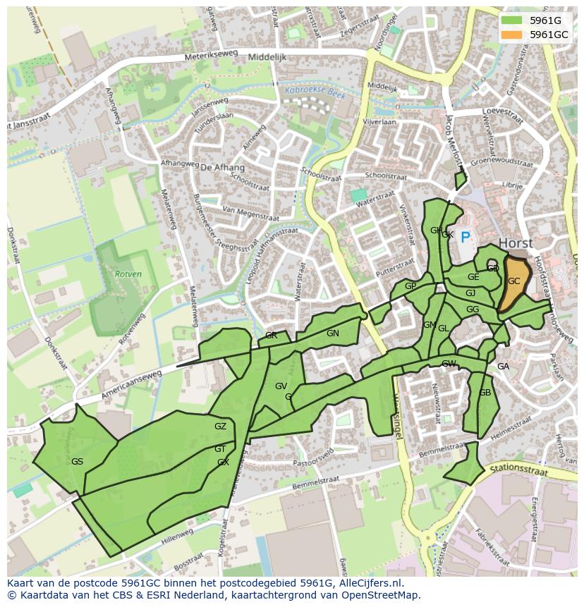 Afbeelding van het postcodegebied 5961 GC op de kaart.