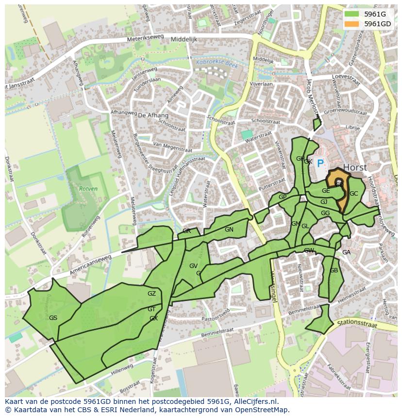 Afbeelding van het postcodegebied 5961 GD op de kaart.