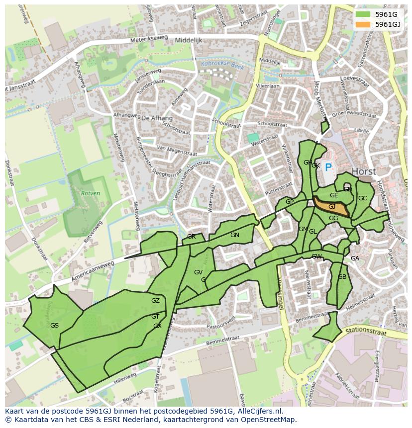 Afbeelding van het postcodegebied 5961 GJ op de kaart.