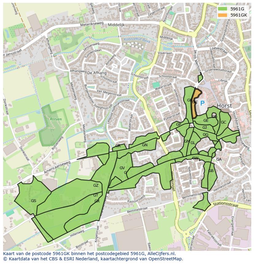 Afbeelding van het postcodegebied 5961 GK op de kaart.
