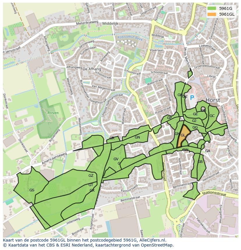 Afbeelding van het postcodegebied 5961 GL op de kaart.