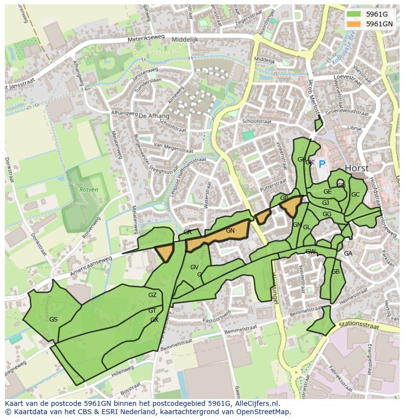 Afbeelding van het postcodegebied 5961 GN op de kaart.