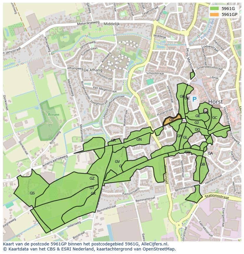 Afbeelding van het postcodegebied 5961 GP op de kaart.