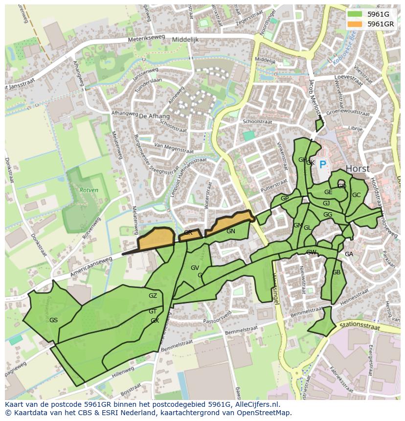 Afbeelding van het postcodegebied 5961 GR op de kaart.