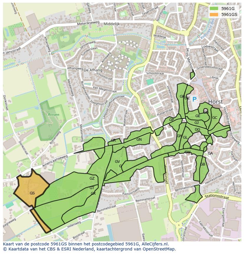 Afbeelding van het postcodegebied 5961 GS op de kaart.