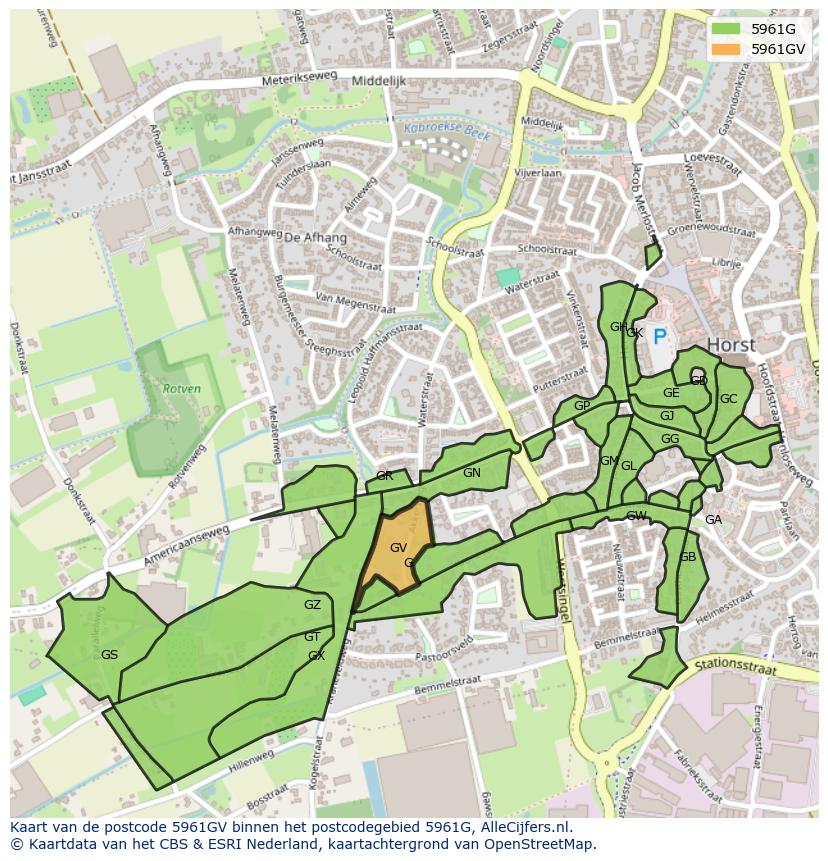 Afbeelding van het postcodegebied 5961 GV op de kaart.
