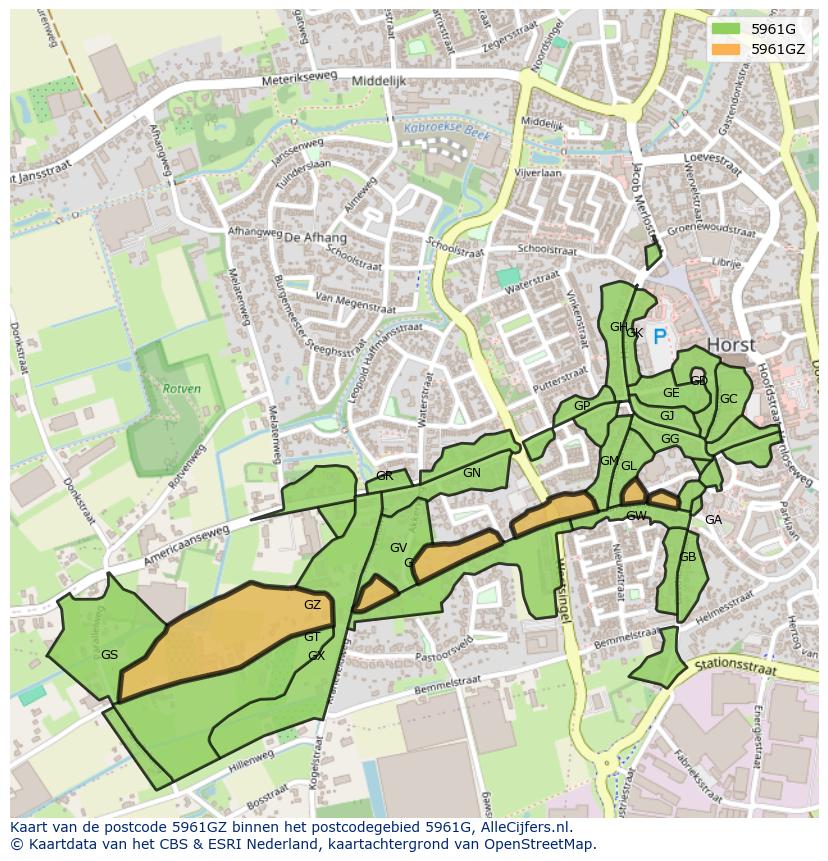 Afbeelding van het postcodegebied 5961 GZ op de kaart.