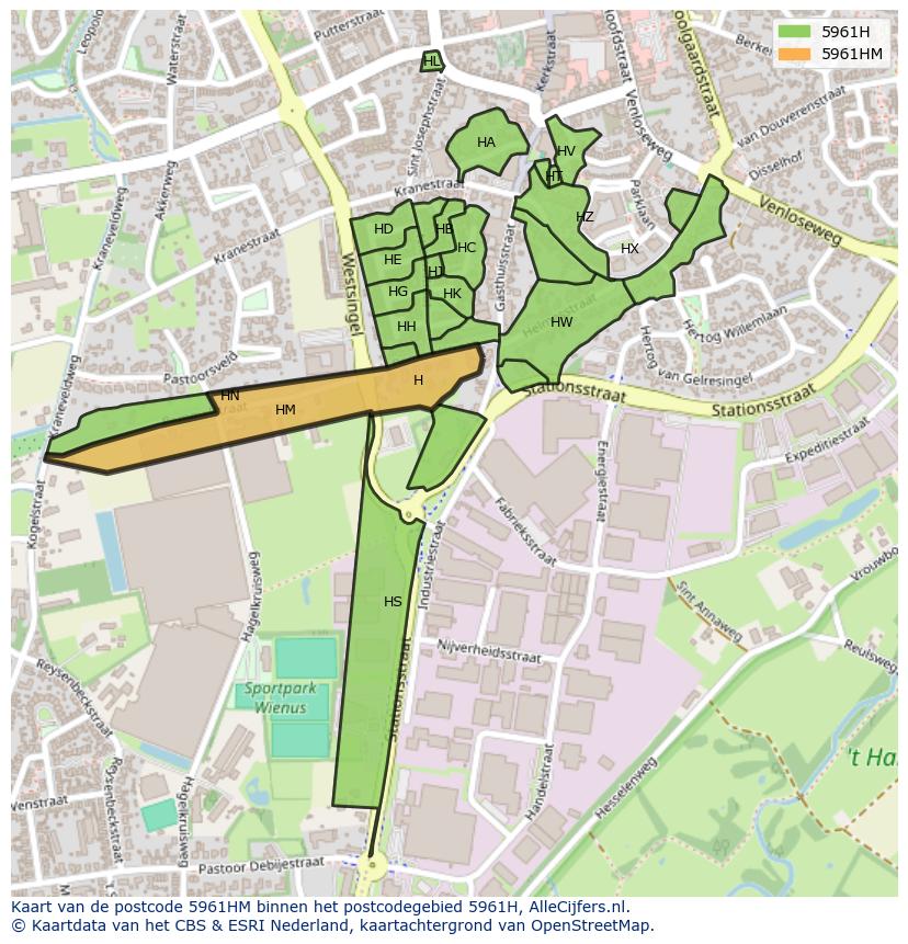 Afbeelding van het postcodegebied 5961 HM op de kaart.