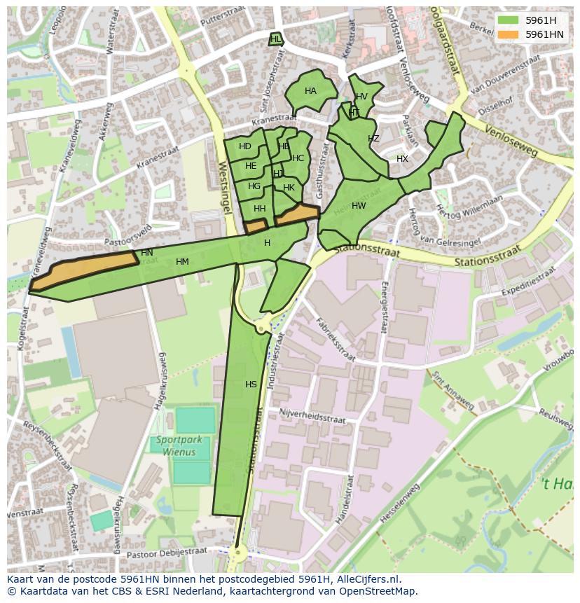 Afbeelding van het postcodegebied 5961 HN op de kaart.