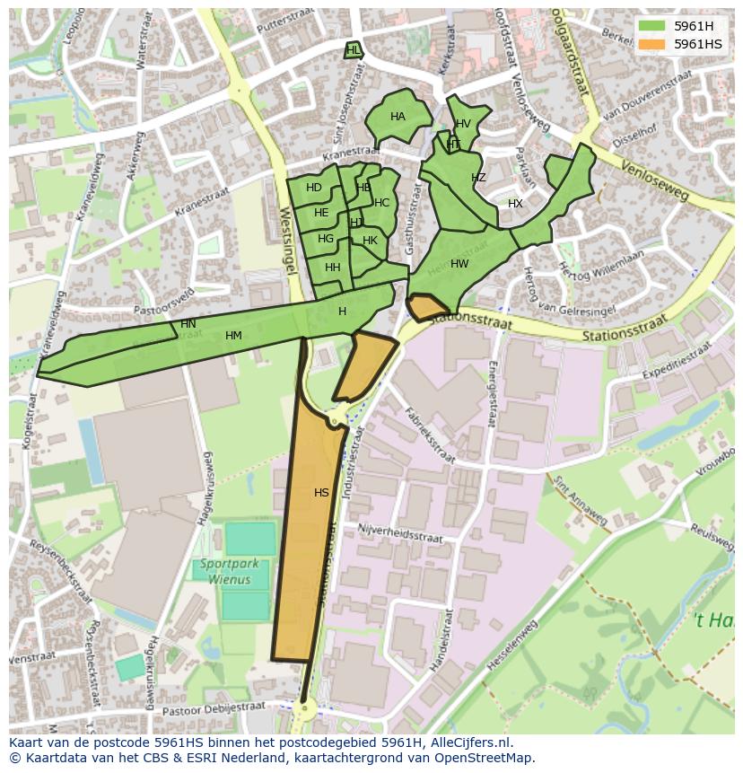 Afbeelding van het postcodegebied 5961 HS op de kaart.