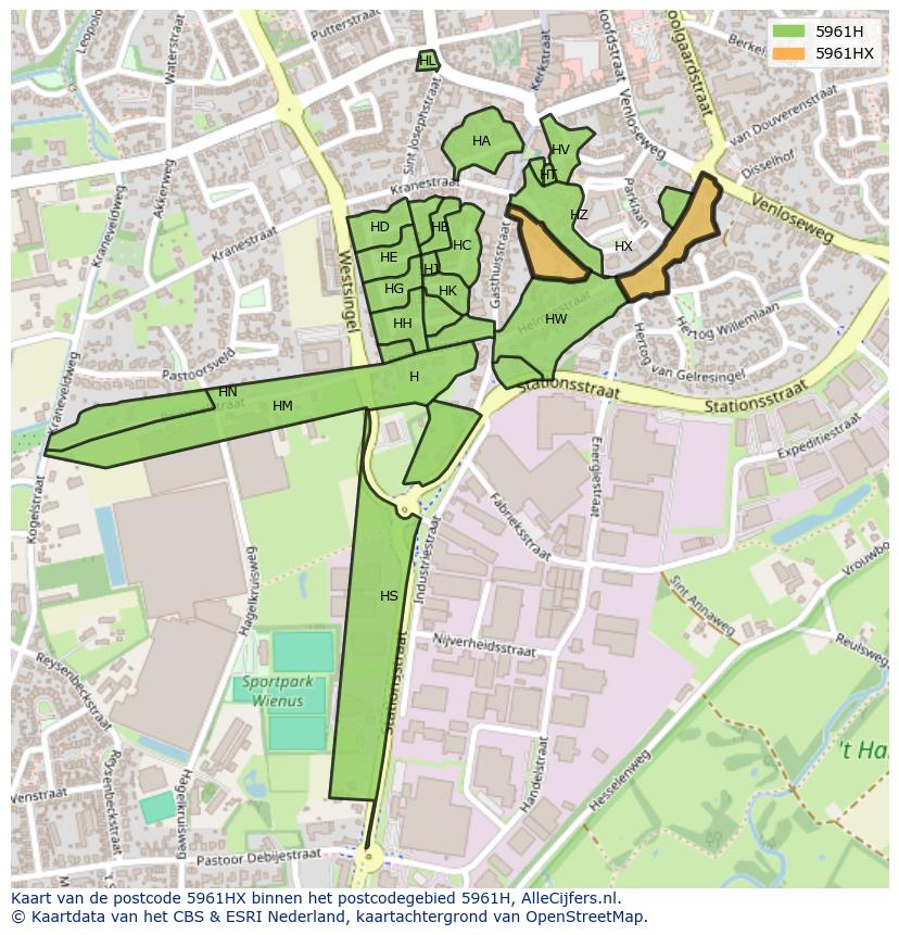 Afbeelding van het postcodegebied 5961 HX op de kaart.