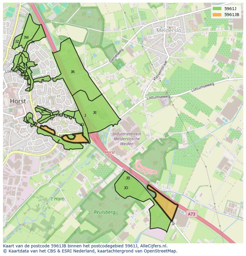 Afbeelding van het postcodegebied 5961 JB op de kaart.