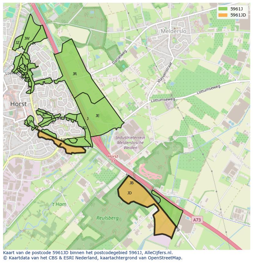 Afbeelding van het postcodegebied 5961 JD op de kaart.