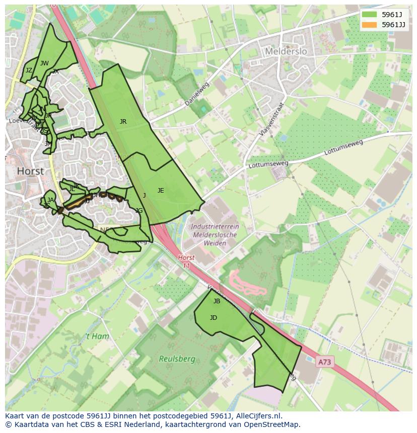Afbeelding van het postcodegebied 5961 JJ op de kaart.