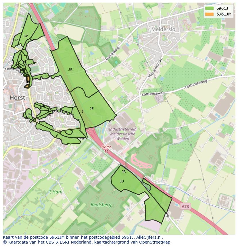 Afbeelding van het postcodegebied 5961 JM op de kaart.
