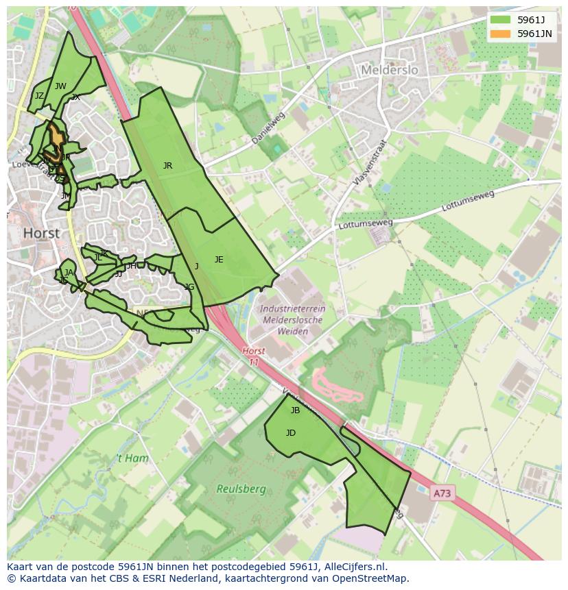 Afbeelding van het postcodegebied 5961 JN op de kaart.
