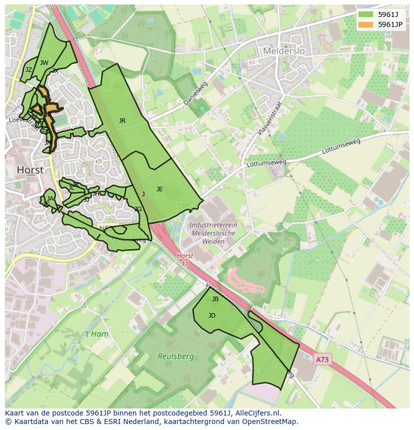 Afbeelding van het postcodegebied 5961 JP op de kaart.