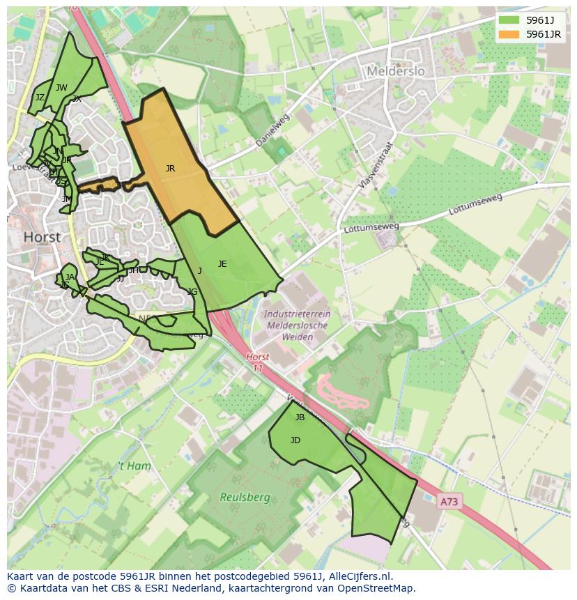 Afbeelding van het postcodegebied 5961 JR op de kaart.