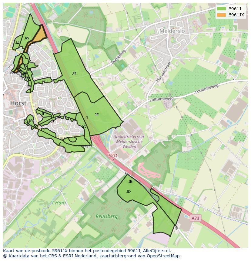 Afbeelding van het postcodegebied 5961 JX op de kaart.