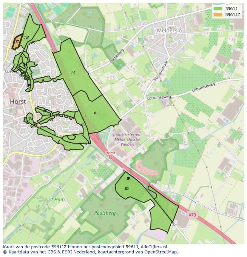 Afbeelding van het postcodegebied 5961 JZ op de kaart.