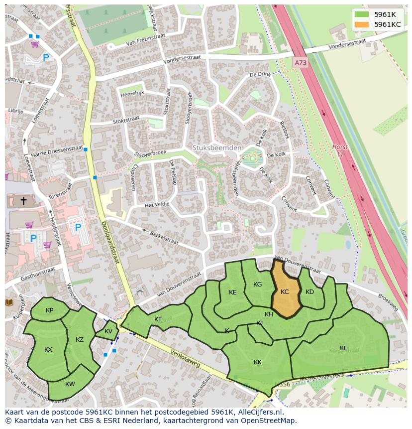 Afbeelding van het postcodegebied 5961 KC op de kaart.