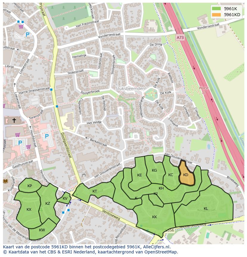 Afbeelding van het postcodegebied 5961 KD op de kaart.