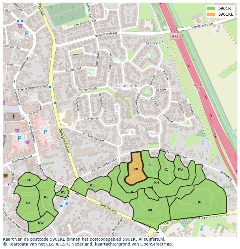 Afbeelding van het postcodegebied 5961 KE op de kaart.