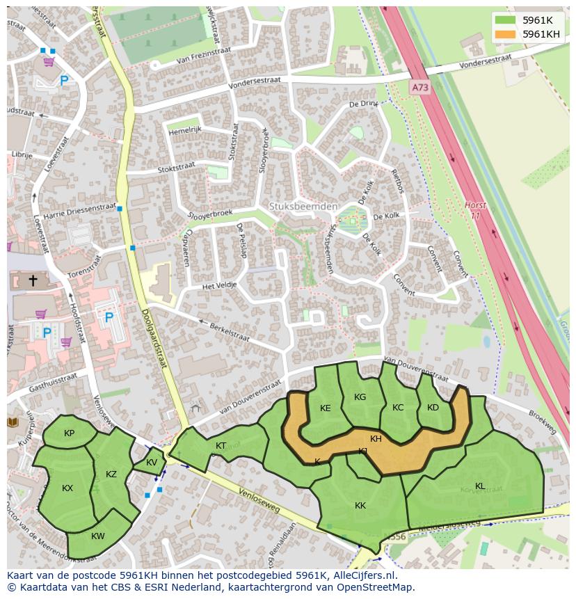 Afbeelding van het postcodegebied 5961 KH op de kaart.