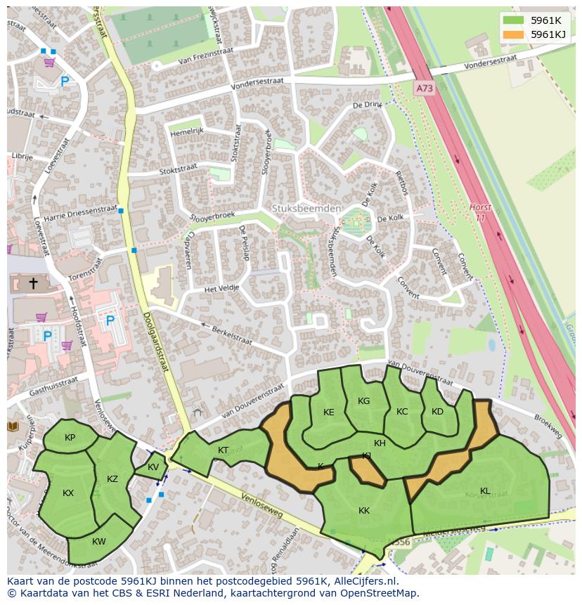 Afbeelding van het postcodegebied 5961 KJ op de kaart.