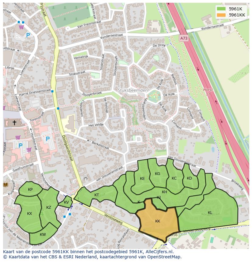 Afbeelding van het postcodegebied 5961 KK op de kaart.