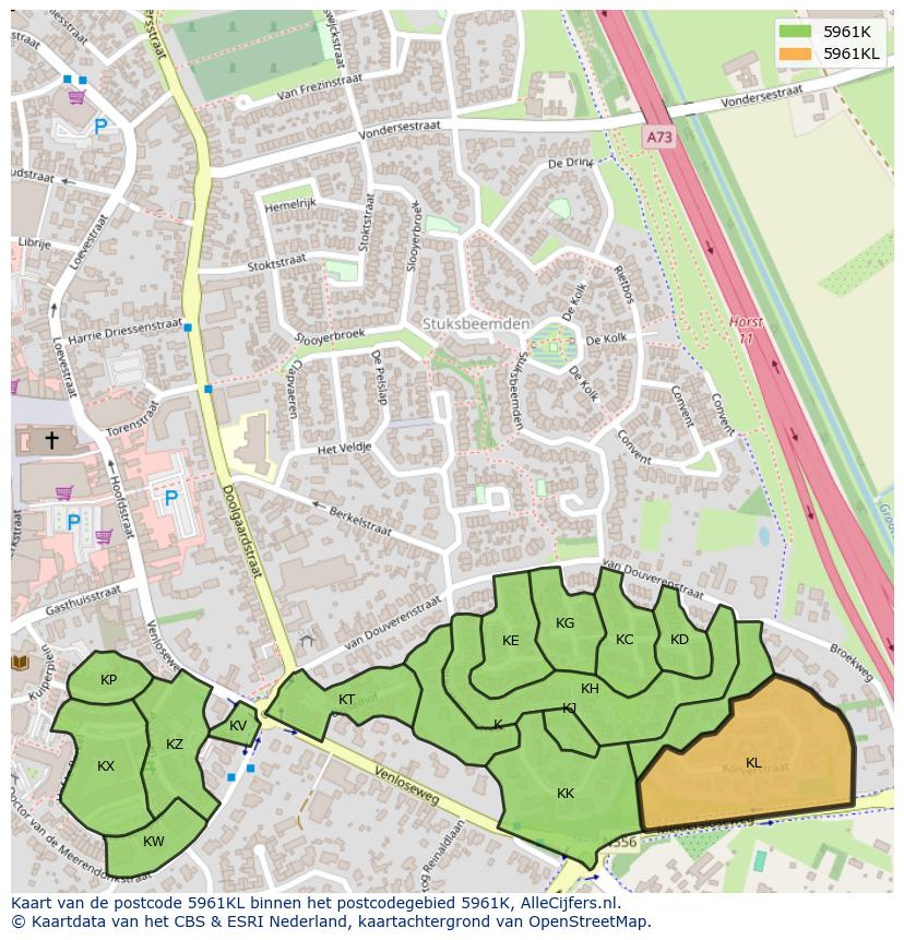 Afbeelding van het postcodegebied 5961 KL op de kaart.
