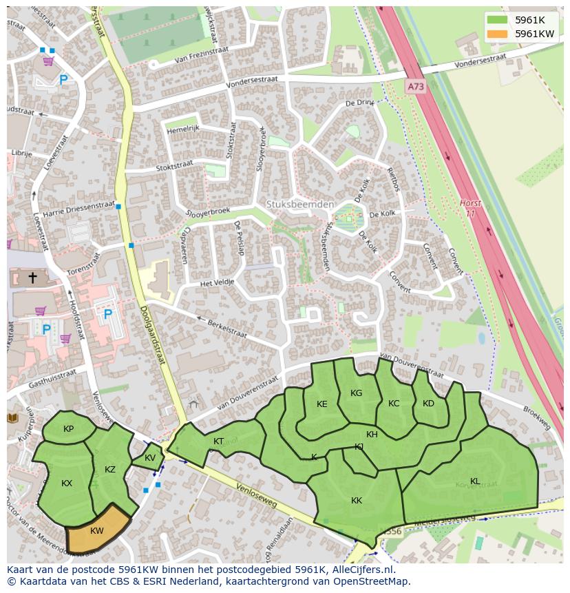 Afbeelding van het postcodegebied 5961 KW op de kaart.