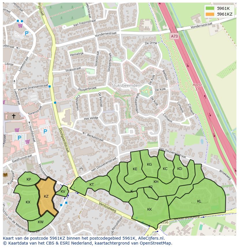 Afbeelding van het postcodegebied 5961 KZ op de kaart.